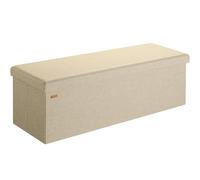 CASARIA Puff Almacenaje Plegable Taburete Reposapiés Beige | Capacidad 130L, con Tapa Acolchada, Carga 300Kg, Aspecto Lino, Otomana Salon, Dormitorio, Pie de Cama, 115x40x40 cm