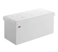 CASARIA Puff Almacenaje Plegable Taburete Reposapiés Blanco | Capacidad 100L, con Tapa Acolchada, Carga 300Kg, Piel Sintética, Otomana Salon, Dormitorio, Pie de Cama, 80x40x40 cm
