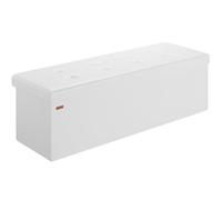 CASARIA Puff Almacenaje Plegable Taburete Reposapiés Blanco | Capacidad 130L, con Tapa Acolchada, Carga 300Kg, Piel Sintética, Otomana Salon, Dormitorio, Pie de Cama, 115x40x40 cm