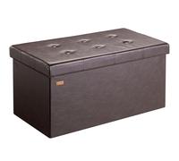 CASARIA Puff Almacenaje Plegable Taburete Reposapiés Marrón | Capacidad 100L, con Tapa Acolchada, Carga 300Kg, Piel Sintética, Otomana Salon, Dormitorio, Pie de Cama, 80x40x40 cm