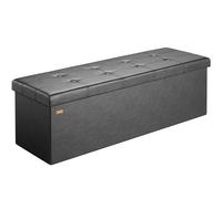 CASARIA Puff Almacenaje Plegable Taburete Reposapiés Negro | Capacidad 130L, con Tapa Acolchada, Carga 300Kg, Piel Sintética, Otomana Salon, Dormitorio, Pie de Cama, 115x40x40 cm