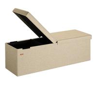CASARIA Puff Almacenaje Plegable Tapa Abatible Beige | 115x40x40 cm, Aspecto Lino, Capacidad 130L, Tapa Acolchada, Carga hasta 300Kg, Otomana Salon, Dormitorio, Pie de Cama