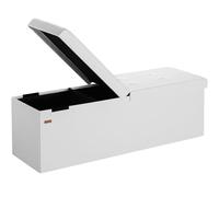 CASARIA Puff Almacenaje Plegable Tapa Abatible Blanco | 115x40x40 cm, Piel Sintética, Capacidad 130L, Tapa Acolchada, Carga hasta 300Kg, Otomana Salon, Dormitorio, Pie de Cama