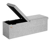 CASARIA Puff Almacenaje Plegable Tapa Abatible Gris Claro | 115x40x40 cm, Aspecto Lino, Capacidad 130L, Tapa Acolchada, Carga hasta 300Kg, Otomana Salon, Dormitorio, Pie de Cama