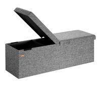CASARIA Puff Almacenaje Plegable Tapa Abatible Gris Oscuro | 115x40x40 cm, Aspecto Lino, Capacidad 130L, Tapa Acolchada, Carga hasta 300Kg, Otomana Salon, Dormitorio, Pie de Cama