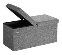 CASARIA Puff Almacenaje Plegable Tapa Abatible Gris Oscuro | 80x40x40 cm, Aspecto Lino, Capacidad 100L, Tapa Acolchada, Carga hasta 300Kg, Otomana Salon, Dormitorio, Pie de Cama