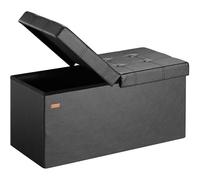CASARIA Puff Almacenaje Plegable Tapa Abatible Negro | 80x40x40 cm, Piel Sintética, Capacidad 100L, Tapa Acolchada, Carga hasta 300Kg, Otomana Salon, Dormitorio, Pie de Cama