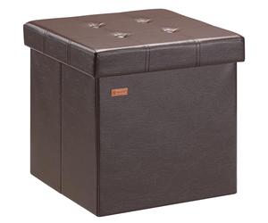 Casaria® Puff Almacenaje Taburete Plegable 38x38x38cm Capacidad 40L Salón Dormitorio Acolchado Reposapiés Piel Sintética Marrón