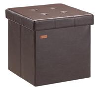 CASARIA Puff Almacenaje Taburete Plegable Marrón | Capacidad 40L, Tapa, Acolchado, Carga 300Kg, Piel Sintética, Otomana Salon, Dormitorio, Pie de Cama, 38x38x38 cm