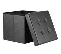 CASARIA Puff Almacenaje Taburete Plegable Negro | Capacidad 40L, Tapa, Acolchado, Carga 300Kg, Piel Sintética, Otomana Salon, Dormitorio, Pie de Cama, 38x38x38 cm