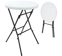 CASARIA® Set 2 Mesas Altas Bar Ø 72 cm Redonda 110 cm Altura Plegable Mesa Bistró Jardín Eventos Blanco