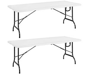 CASARIA® Set 2 Mesas Buffet Plegable Plástico Jardín 183x76cm Fiestas 8 Personas Resistente Intemperie Eventos Exterior Asa Transporte Portátil Picnic