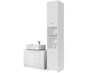 CASARIA® Set 2 Muebles de Baño Blanco MDF Columna Estante Alto y Cómoda Organizador Bajo Lavabo