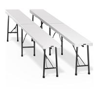 CASARIA Set 2X Bancos de Jardín Plegables con Asas 183cm 8 Personas Blanco