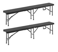 CASARIA® Set 2X Bancos Jardín Exterior Plegables 183cm Portátil 8 Personas Asiento Multifuncional hasta 200Kg Mobiliario Interior Asa Lateral Transporte Camping Catering Fiestas Patio Terraza Negro