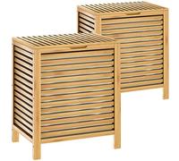 CASARIA® Set 2x Cestos para Ropa Sucia de Bambú 70L Tapa Canasto para Colada Bolsa Extraíble Organizador de Lavandería y Baño Armario Rectangular Almacenamiento Mantas Cojines 62x51x36cm Natural
