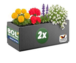 CASARIA Set 2X Jardineras Exterior 80L Macetero Rectangular Antracita
