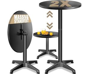 CASARIA® Set 2X Mesas de Bar Alta 2en1 Plegables Altura Ajustable 70cm /115cm de Aluminio Ø 60 cm Interior Exterior Negro