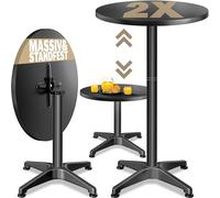 CASARIA® Set 2X Mesas de Bar Alta 2en1 Plegables Altura Ajustable 70cm /115cm de Aluminio Ø 60 cm Interior Exterior Negro