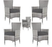 CASARIA® Set 4 Sillones de Jardín Poliratán Apilables con Cojines Lavables Carga hasta 160kg Sillas Terraza Exterior Resistentes Intemperie Gris