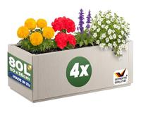 CASARIA® Set 4X Jardinera Exterior 80L Macetero Rectangular Grande con Drenaje Integrado Resistente a la Intemperie Flores Plantas Cultivo Huerto Urbano Terraza Balcón Jardín Patio 80x36x35cm Crema