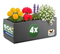 CASARIA Set 4X Jardineras Exterior 80L Macetero Rectangular Antracita | 80x36x35cm, Drenaje Integrado, Plástico, Resistente UV, Antihielo, Apilable, Flores, Hierbas Aromáticas, Huerto Urbano, Patio