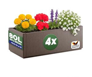 CASARIA Set 4X Jardineras Exterior 80L Macetero Rectangular Terracota | 80x36x35cm, Drenaje Integrado, Plástico, Resistente UV, Antihielo, Apilable, Flores, Hierbas Aromáticas, Huerto Urbano, Patio