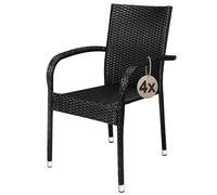 CASARIA® Set 4X Sillas Jardín Apilables Poliratán 160 Kg Asiento Ergonómico Reposabrazos Resistente Intemperie Interior Exterior Terraza Balcón Negro