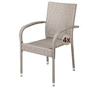 CASARIA® Set 4X Sillas Jardín Poliratán Apilables 160Kg Asiento Ergonómico Reposabrazos Resistente Intemperie Interior Exterior Terraza Balcón Crema