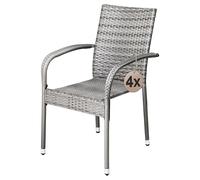 CASARIA® Set 4X Sillas Jardín Poliratán Apilables 160Kg Asiento Ergonómico Reposabrazos Resistente Intemperie Interior Exterior Terraza Balcón Gris