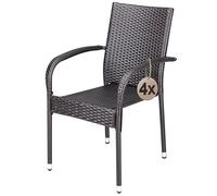 CASARIA® Set 4X Sillas Jardín Poliratán Apilables 160Kg Asiento Ergonómico Reposabrazos Resistente Intemperie Interior Exterior Terraza Balcón Marrón
