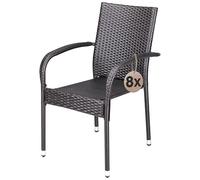 CASARIA® Set 8X Sillas Jardín Poliratán Apilables 160Kg Asiento Ergonómico Reposabrazos Resistente Intemperie Interior Exterior Terraza Balcón Marrón