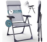 CASARIA® Set de 2 Sillas de Jardín Plegables Silla Camping Balcón Aluminio 7 Posiciones Ajustables Respaldo Alto