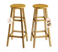 CASARIA® Set de 2 Taburetes de Bar Madera de Acacia Maciza Carga hasta 150Kg Altura 76cm Interior Exterior