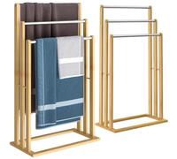 CASARIA® Set de 2 Toalleros de Pie Madera de Bambú 3 Barras de Acero Inoxidable 84x46x24cm Sin Taladrar