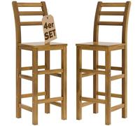 CASARIA® Set de 4 Taburetes de Bar Altos con Respaldo Altura de Asiento 75cm Madera de Acacia Sillas de Cocina