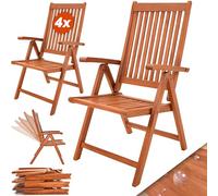 CASARIA Set de 4X Sillas Jardín Plegables Madera Eucalipto FSC 5 Posiciones | 160kg, 5 Posiciones, Apilables, Aceite Protector, Apoyabrazos, Resistente Intemperie, Terraza, Balcón, Camping, Picnic, Patio