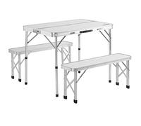 CASARIA Set de Mesa Plegable Camping 2 Bancos Aluminio 4 Personas Blanco