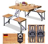 CASARIA® Set de Mesa Plegable Camping y 4 Asientos Madera Función Maleta Compacta Asa de Transporte Orificio para Sombrilla Resistente Intemperie Ideal Picnic Acampada Vacaciones Excursión Festivales