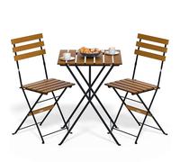 CASARIA® Set Muebles de Balcón 3 Pzs Mesa 2 Sillas Jardín Plegables Completo Metal Madera Acacia Certif FSC®