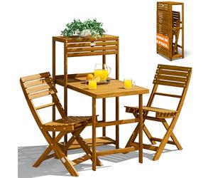 CASARIA® Set Muebles de Balcón Plegables 3Pzs Madera Acacia Resistente Intemperie Certificación FSC® Juego Terraza