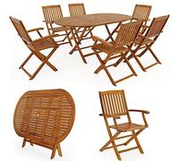 CASARIA® Set Muebles de Jardín Madera Acacia Plegable 7 Pzas 160x85x74cm Marrón
