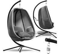 CASARIA® Silla Colgante Soporte XXL Sillón Estructura Ajustable 150kg Cojines Columpio Jardín Hamaca Exterior Interior Resistente Intemperie Gris