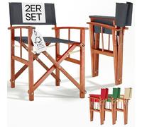 CASARIA® Silla de Director Plegable Set de 2 Madera de Eucalipto Certificación FSC® con Reposabrazos Carga hasta 160 kg Funda Lavable Altura Asiento 46 cm Exterior Jardín Balcón Camping