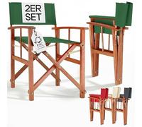CASARIA® Silla de Director Plegable Set de 2 Madera de Eucalipto Certificación FSC® con Reposabrazos Carga hasta 160 kg Funda Lavable Altura Asiento 46 cm Exterior Jardín Balcón Camping