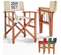 CASARIA® Silla de Director Plegable Set de 2 Madera de Eucalipto Certificación FSC® con Reposabrazos Carga hasta 160 kg Funda Lavable Altura Asiento 46 cm Exterior Jardín Balcón Camping