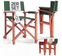 CASARIA® Silla de Director Plegable Set de 2 Madera de Eucalipto Certificación FSC® con Reposabrazos Carga hasta 160 kg Funda Lavable Altura Asiento 46 cm Exterior Jardín Balcón Camping