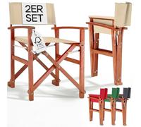 CASARIA® Silla de Director Plegable Set de 2 Madera de Eucalipto Certificación FSC® con Reposabrazos Carga hasta 160 kg Funda Lavable Altura Asiento 46 cm Exterior Jardín Balcón Camping