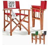 CASARIA® Silla de Director Plegable Set de 2 Madera de Eucalipto Certificación FSC® con Reposabrazos Carga hasta 160 kg Funda Lavable Altura Asiento 46 cm Exterior Jardín Balcón Camping
