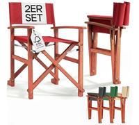 CASARIA Silla Director Plegable Set de 2 Madera Eucalipto Certificación FSC | Reposabrazos, Carga hasta 160 kg, Funda Lavable 30 °C, Altura Asiento 46 cm, Exterior, Jardín, Balcón, Camping